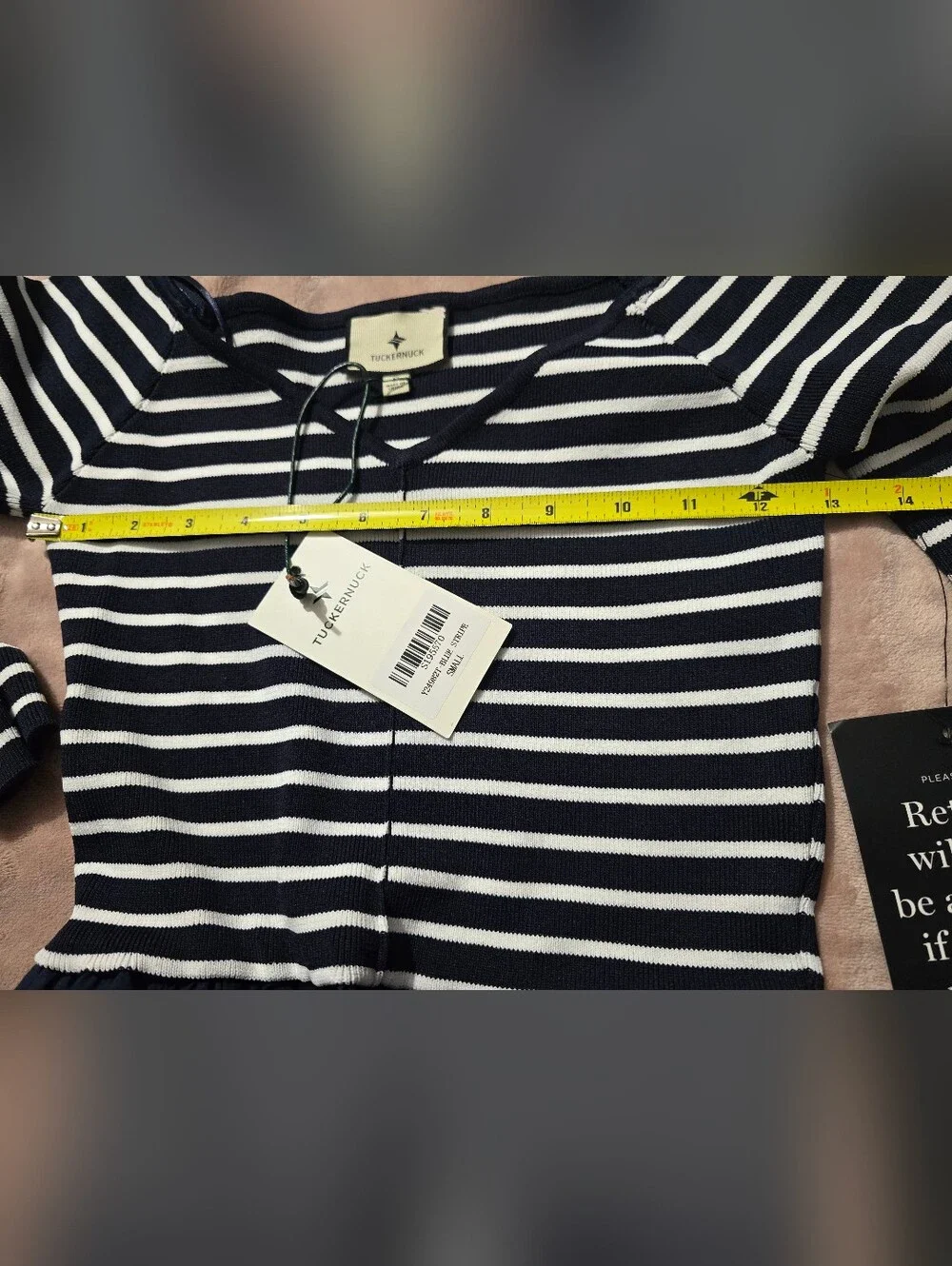 Tuckernuck Clea Dress in a navy and white striped mixed-media design Size Small - Picture 5 of 8